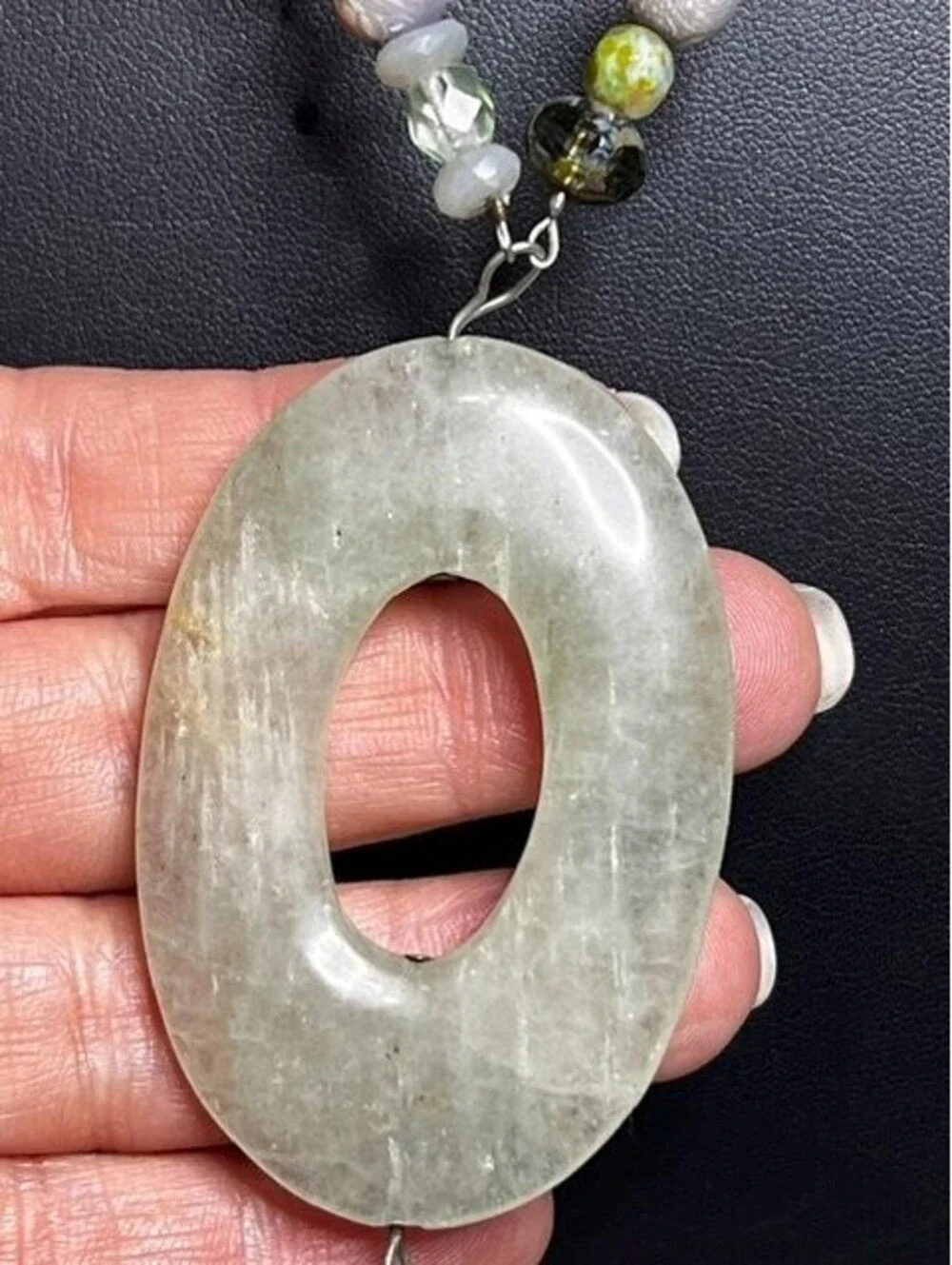 B6656 Artisan Boho Beaded Necklace Oval Jade pendant 38